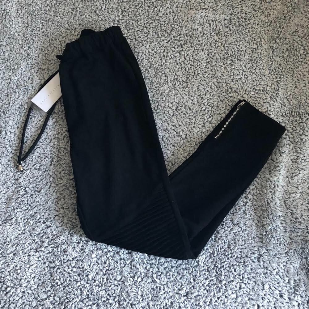 1 LEFT! Suede-Style Moto Joggers in Black - Picture 2 of 7